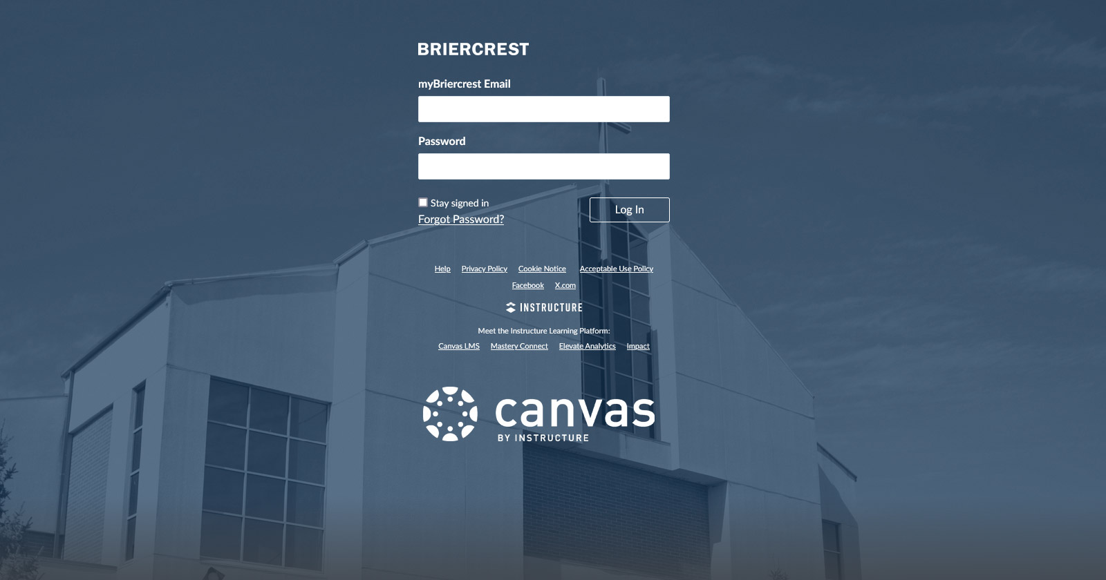 Canvas login page